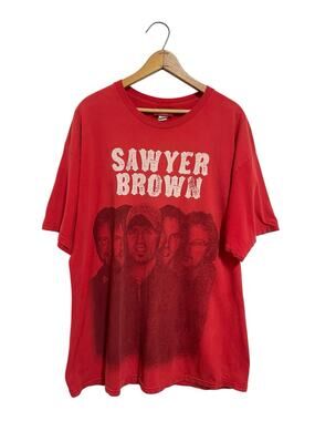 VTG 90’s Y2K Sawyer Brown Nashville Farm Boy Country Band Red T-Shirt XL Flaw